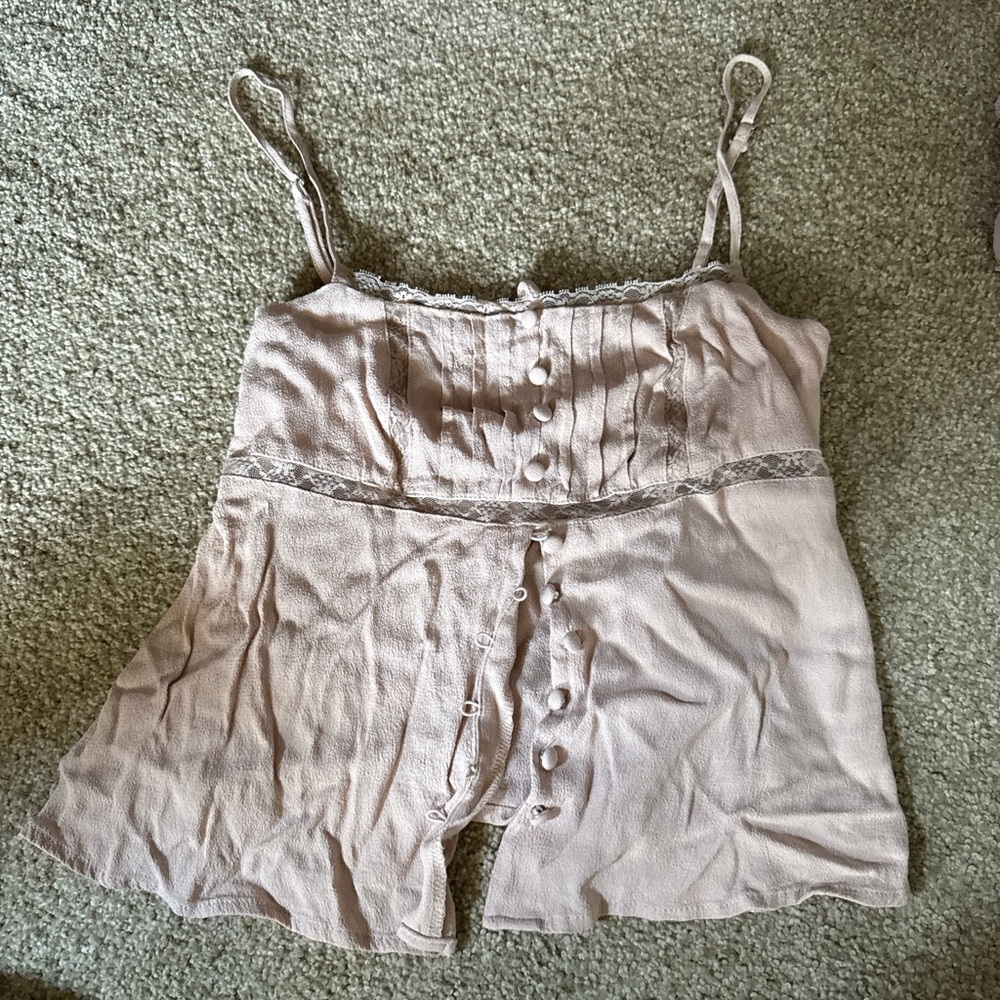 Pink Lace Trim Button-Up Camisole